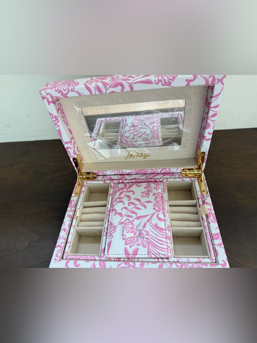 Lily Pulitzer Pink Floral Jewelry Box with Gold Accent